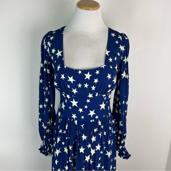 Coco Fennell Star Print Long Sleeve Midi Dress Blue Size UK 6 US 2 - Picture 2 of 5